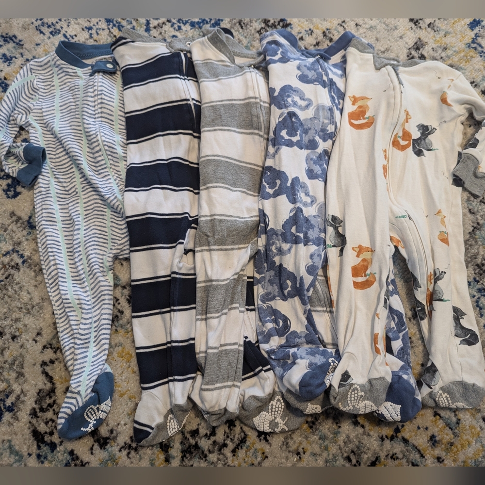 Lot of Burt's Bees 3-6 month 100% Cotton Baby Boy Pajama Sleepers